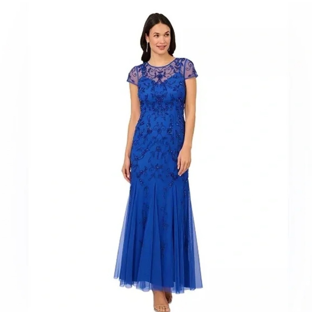 Adrianna Papell Cobalt Blue Lace Maxi Dress